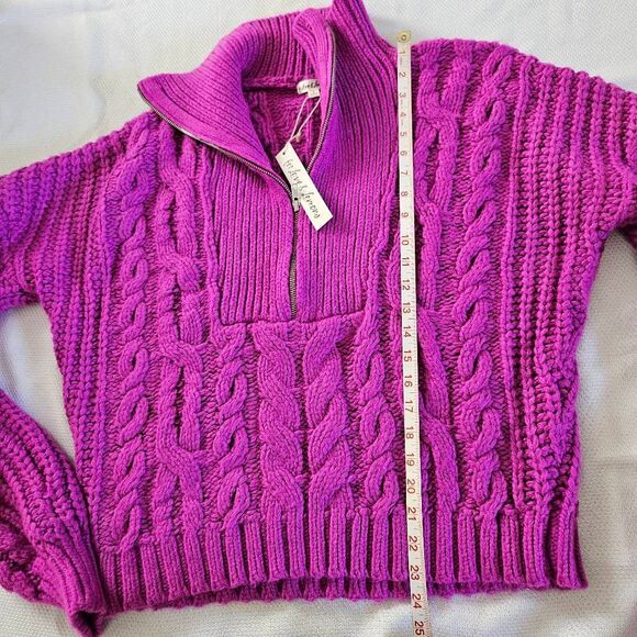 For Love And Lemons Andie Oversized Half Zip Sweater Size Small in Fuscia - Picture 8 of 8